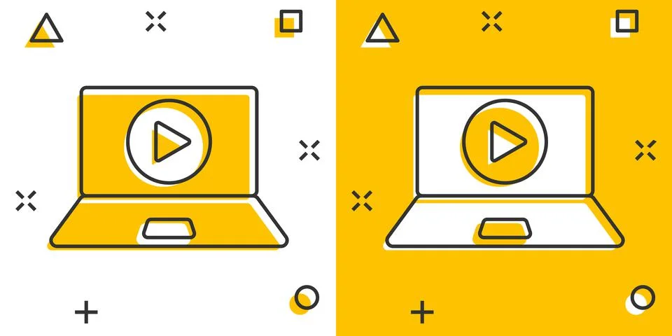 Online training process icon in comic style. Webinar seminar vector cartoon i イラスト素材