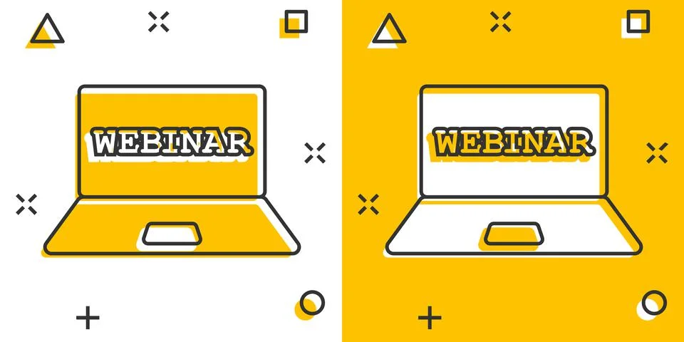 Online training process icon in comic style. Webinar seminar vector cartoon i イラスト素材