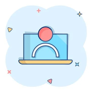 Online training process icon in comic style. Webinar seminar vector cartoon i Stock Illustration
