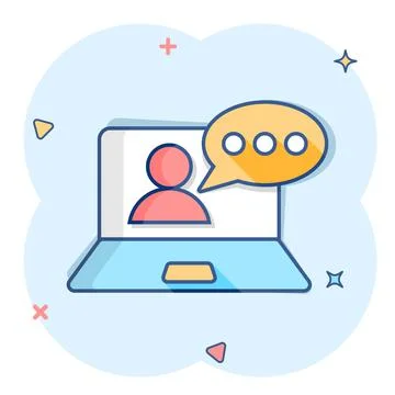 Online training process icon in comic style. Webinar seminar vector cartoon i 스톡 일러스트