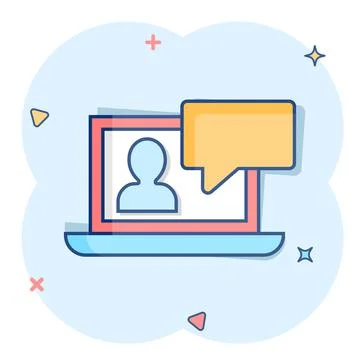 Online training process icon in comic style. Webinar seminar vector cartoon i Stock Illustration