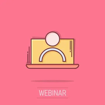 Online training process icon in comic style. Webinar seminar vector cartoon.. Stock Illustration