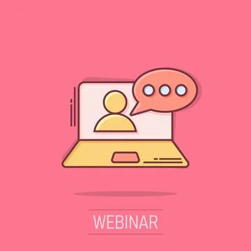 Online training process icon in comic style. Webinar seminar vector cartoon.. Stock Illustration