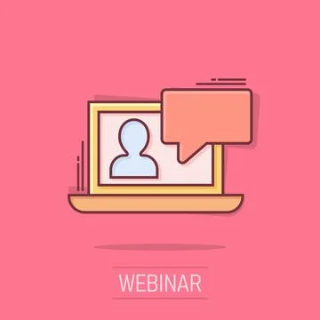 Online training process icon in comic style. Webinar seminar vector cartoon.. Stock Illustration