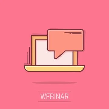 Online training process icon in comic style. Webinar seminar vector cartoon.. 스톡 일러스트