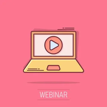 Online training process icon in comic style. Webinar seminar vector cartoon.. Stock Illustration