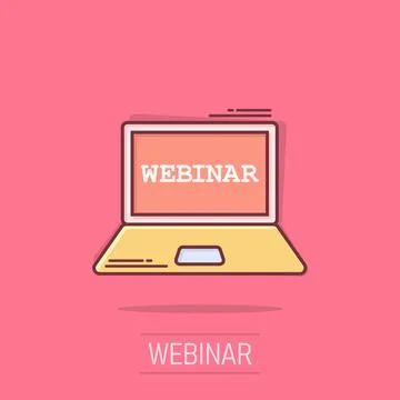 Online training process icon in comic style. Webinar seminar vector cartoon.. Stock Illustration