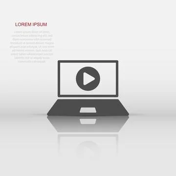 Online training process icon in flat style. Webinar seminar vector illustra.. Stock Illustration