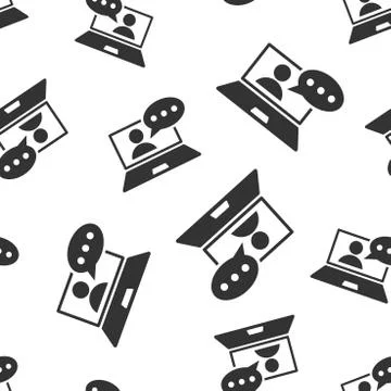 Online training process icon seamless pattern background. Webinar seminar vec 스톡 일러스트