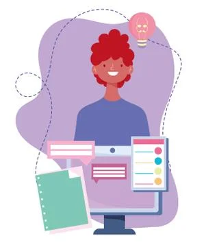 Online training, student boy computer homework website, courses knowledge Stock Illustration