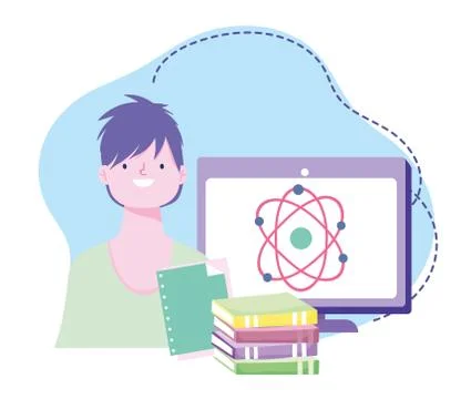 Online training, student class science computer and books, courses knowledge Stock Illustration