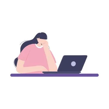 Online training, student girl using laptop, education and courses learning イラスト素材
