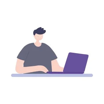 Online training, student guy with laptop, education and courses learning digital Stockillustratie