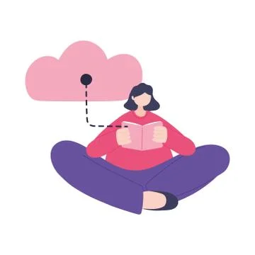 Online training, student reading book cloud computing connection, education and Stock Illustration