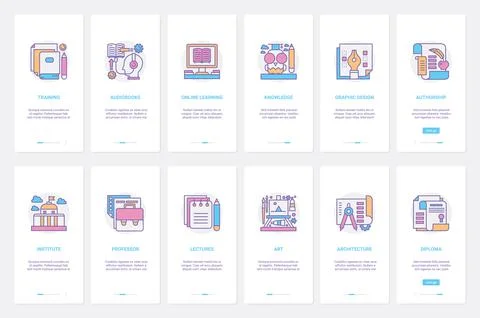 Online training, study, education technology UX, UI onboarding mobile app page Stock Illustration