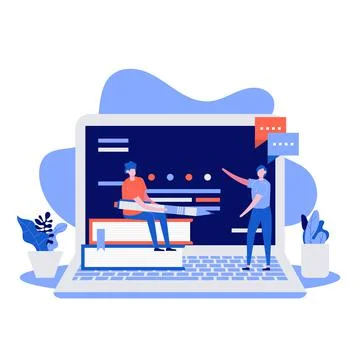 Online training vector illustration concept with characters. Modern vector il Stock Illustration