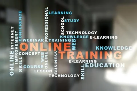 Online training on the virtual screen. Education concept. Words cloud. Fotos Stock
