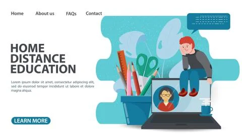 Online training web page design guy sitting at the top of the laptop screen h Stock Illustration