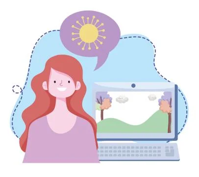Online training, woman with computer learning coronavirus covid19, courses Stock Illustration