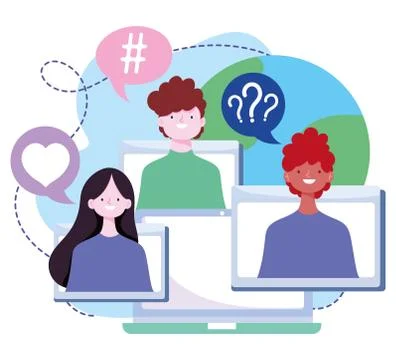 Online training, young students computer class connection distance, courses 스톡 일러스트