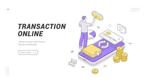 Online Transaction And Secure Payment Isometric Vector Illustration For A M.. Stock Illustration