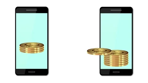 Online transfer with a mobile application. Smartphone and euro coins. Stock-Footage 157479111