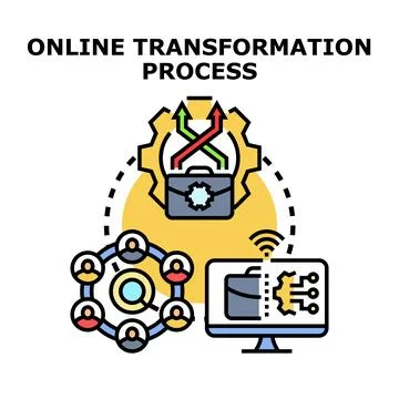 Online transformation process bringing digital business evolution Stock Illustration