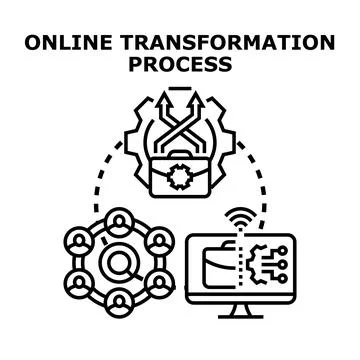 Online transformation process bringing digital business evolution Stock Illustration