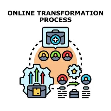 Online transformation process changing business digital strategy Stock Illustration