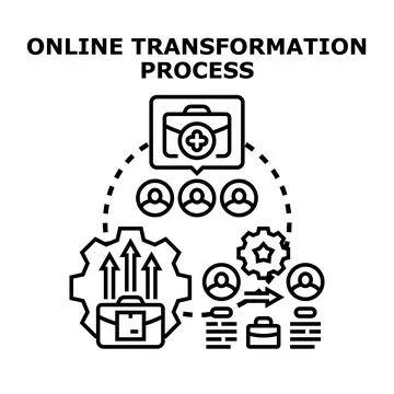 Online transformation process changing business digital strategy Stock Illustration