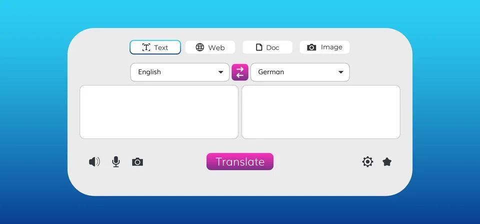 Online translate app interface design. Web translator window Illustrazione stock