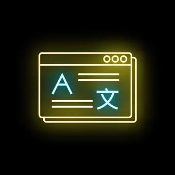 Online translating multi language website browser neon sign Illustrazione stock
