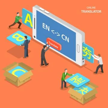 Online translator isometric flat vector concept. Stock Illustration