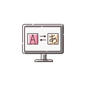 Online translator or language learning website icon with foreign alphabet Stock Illustration