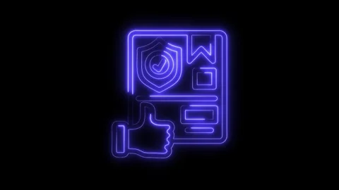 Online trust validation with shield checkmark bookmark and thumbs up neon a.. Stock Footage 312310472