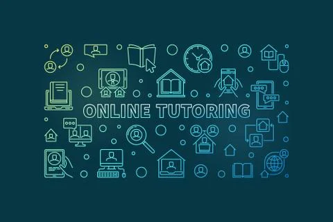 Online Turoring vector colorful thin line horizontal banner Ilustración de archivo