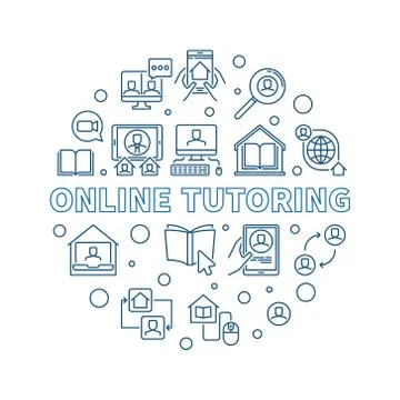 Online Turoring vector thin line round blue illustration Ilustración de archivo
