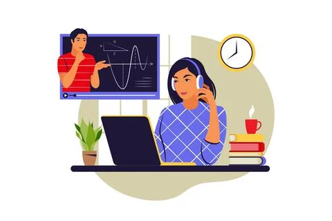 Online tutorial concept. Learning, courses, tutorials. Vector illustration. F Stock Illustration