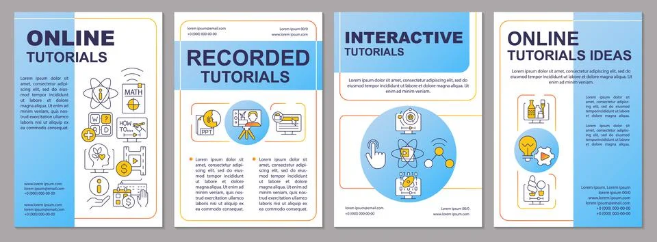 Online tutorials blue brochure template Stock Illustration