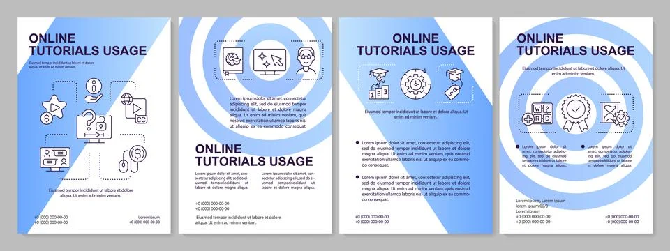 Online tutorials usage blue gradient brochure template Stock Illustration
