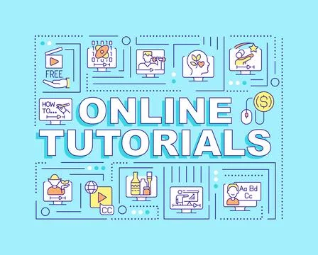 Online tutorials word concepts turquoise banner 스톡 일러스트