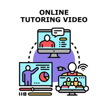 Online tutoring video learning concept vector illustration Stock Illustration