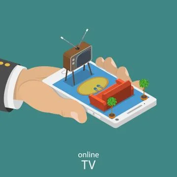Online TV flat isometric vector concept. Stock Illustration