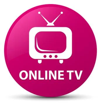 Online tv pink round button Stock Illustration