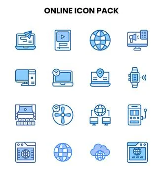Online Two Colour Bundle Icons Pack Stock Illustration