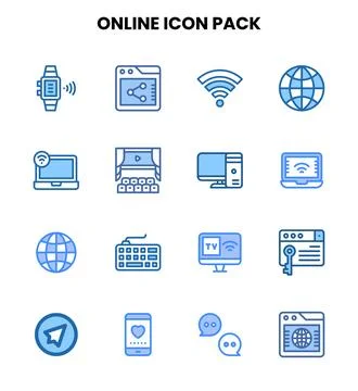 Online Two Colour Design Icons Pack Illustrazione stock