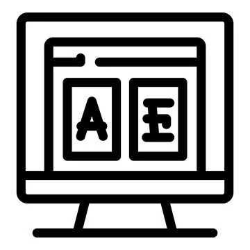 Online typography class showing fonts and symbols on computer screen Stock Illustration