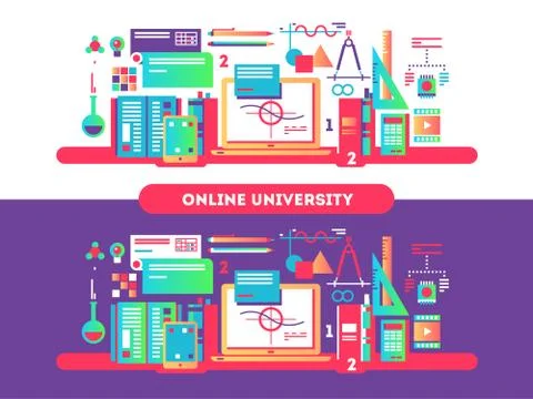 Online university design flat Stock Illustration