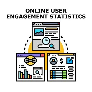 Online user engagement statistics analyzing digital data Illustrazione stock