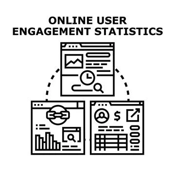 Online user engagement statistics analyzing digital data Stock Illustration